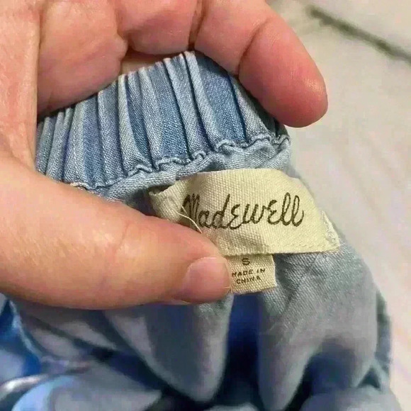 Madewell Denim Azalea Off-the-Shoulder Mini Dress Blue Bell Sleeve Size S - Picture 5 of 11